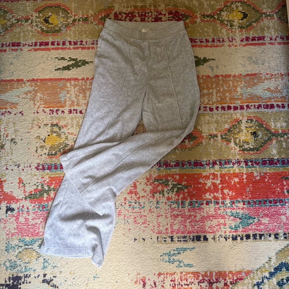 Aerie Light Gray Flared Textured Pants